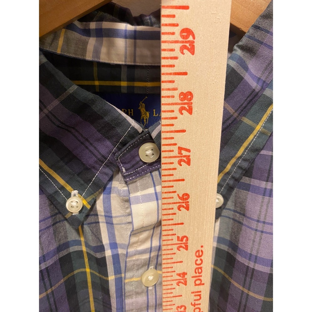 Ralph Lauren Mens Classic Fit Plaid Button Down Shirt Blue Green Pony Size Large - Picture 8 of 9